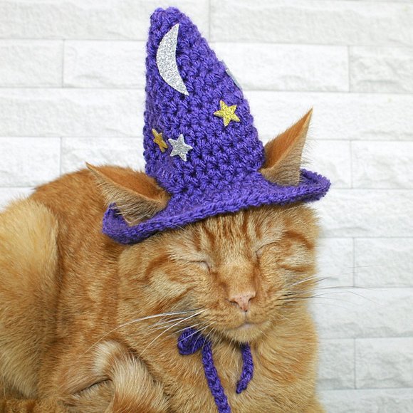 HAND CRAFTED Crochet Halloween Wizard Hat Moon Stars Costume Photo Prop - Picture 4 of 13